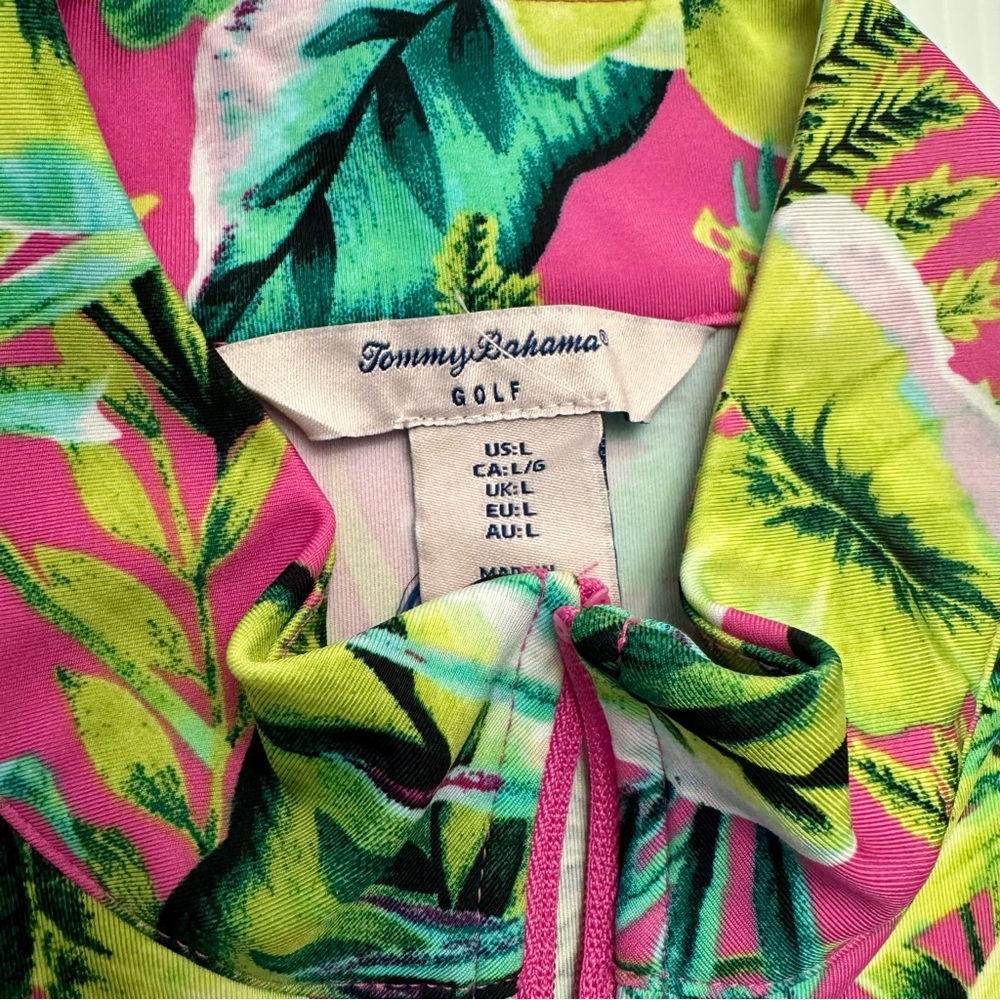 Tommy Bahama Golf Women’s Pink Green Tropical Floral Quarter Zip Top Large - Picture 4 of 8